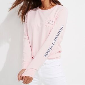 Vineyard Vines Pink Long Sleeve Tee Size S Patch pocket at front, whale at back.